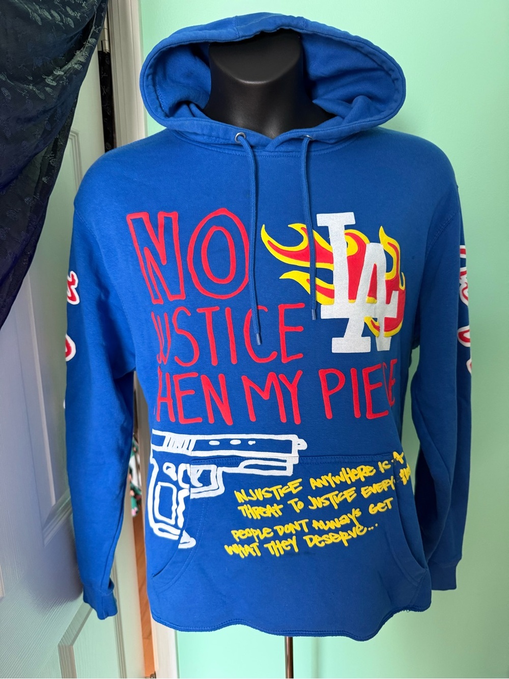 Blue Graphic LA Flame Pullover Hoodie